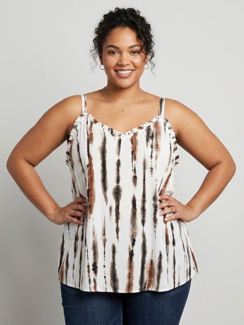 Addition Elle Brown and Black Print V-Neck Cami  Size 1X